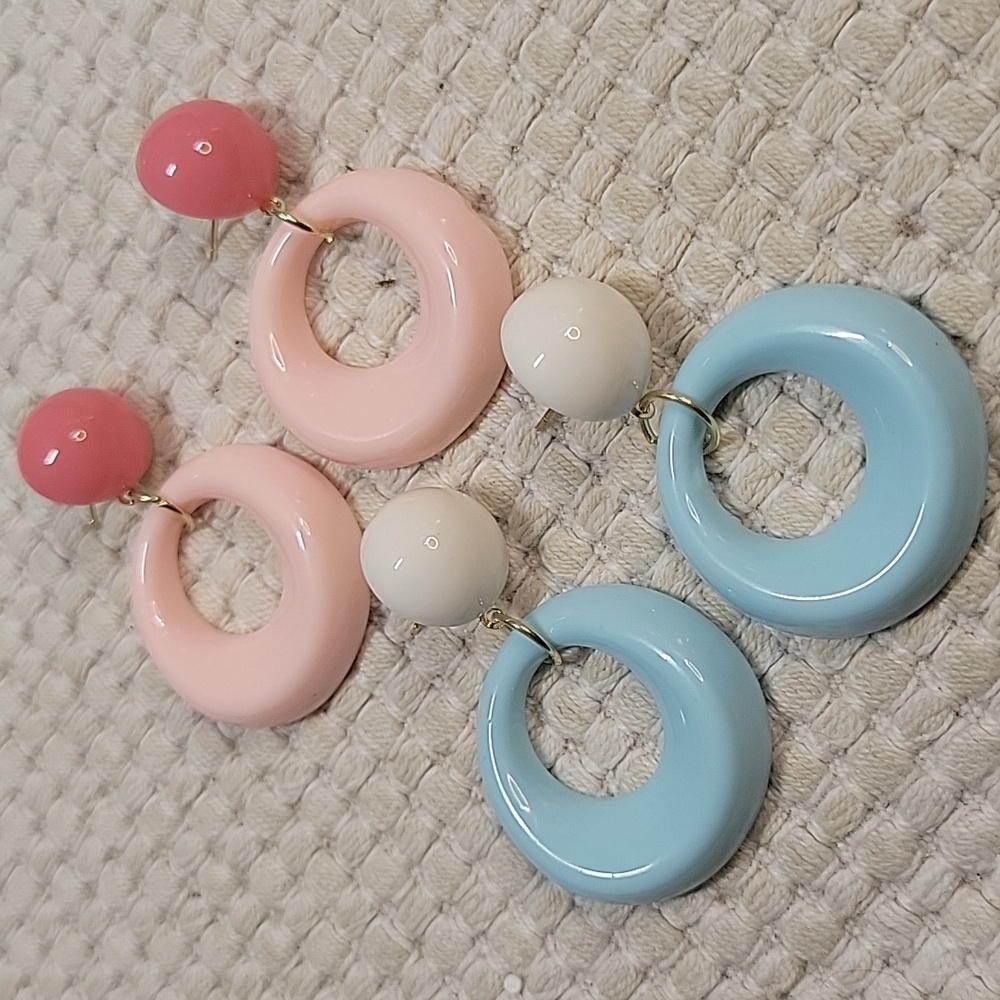RETRO MOD HOOP DROP EARRINGS, Choice Of Color - Picture 7 of 7